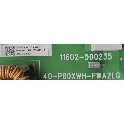 FUENTE DE PODER PARA TV TCL / NUMERO DE PARTE 30805-000107 / 40-P60XWH-PWA2LG / 11602-500235 / PW*20330239 / 20220122 / PANEL LVU980NDJL CD9W02 V1 / DISPLAY ST9751D01-2 VER.2.1 / MODELO 98R754	 - Imagen 2